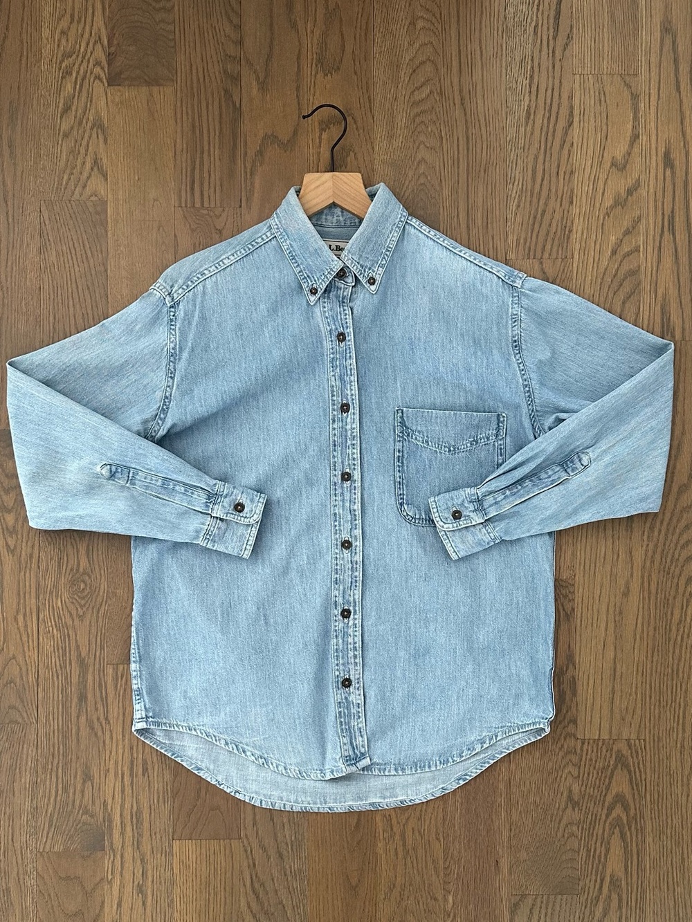 Vintage L.L. Bean Midweight Denim Collared Button Front Shirt Light Blue Small